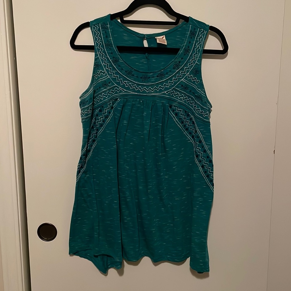Faded Glory:  Heathered Emerald Green with Embroidery Tank  (1X)